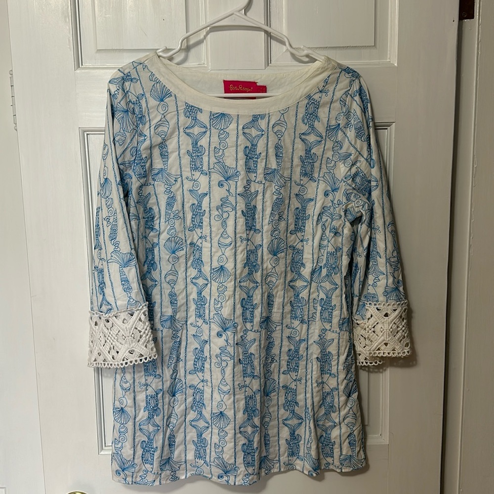 Lilly Pulitzer jubilee tunic embroidered fish lace M